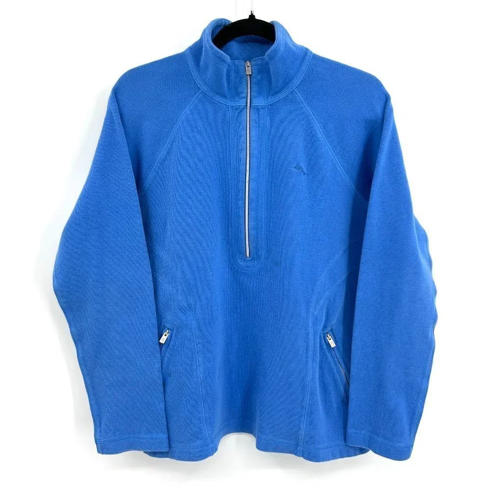 TOMMY BAHAMA *FLAWED* Men's Blue Ribbed Half Zip Pullover Sweater Size Medium